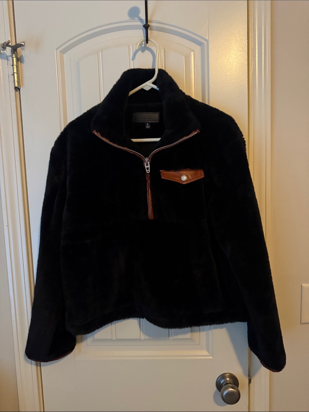 Blank NYC Black Plush Half-Zip Pullover with Tan Accent